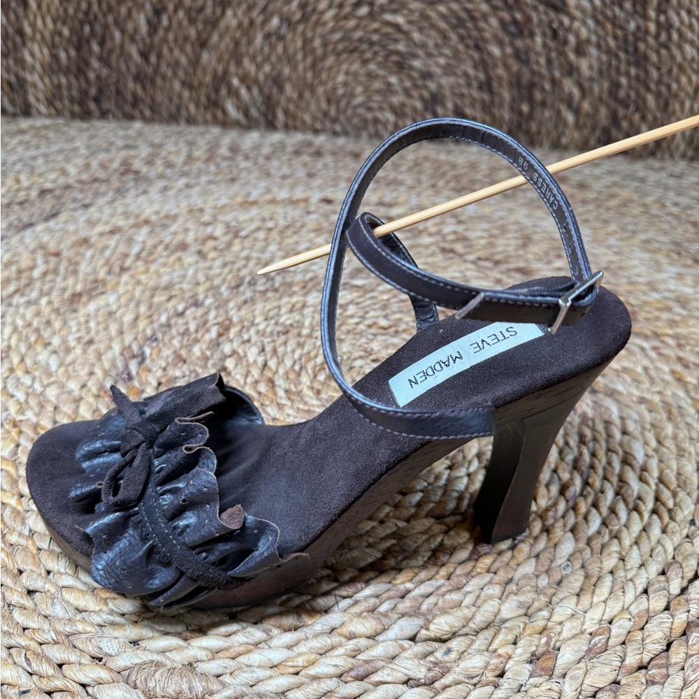 Steve Madden Brown Suede Ruffle Heels Caress